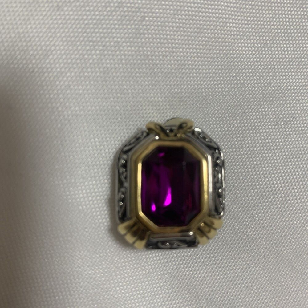 Vintage Carole Two Tones Clip Earrings Designer Jewelry Amethyst Stone - Picture 10 of 16
